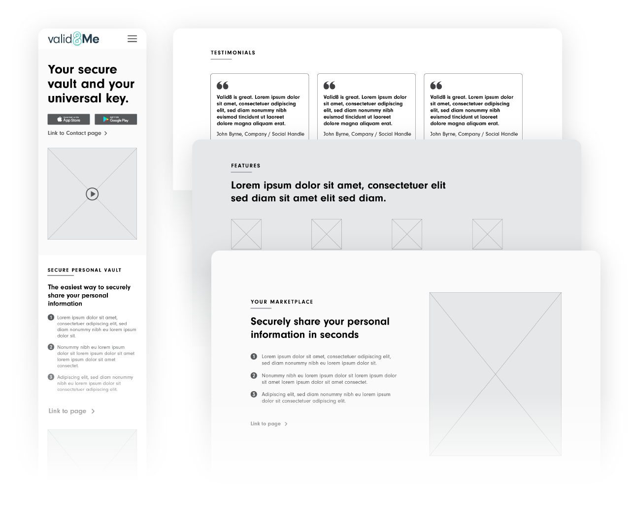 valid8Me Wireframing mobile